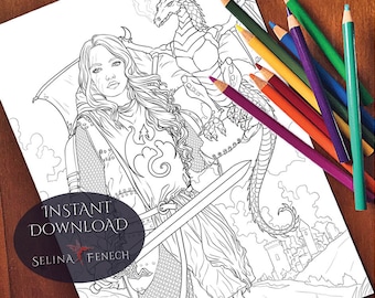 Burn it Down Dark Fantasy Coloring Page/Digi Stamp Fantasy Printable Download by Selina Fenech
