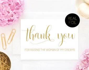 Thank You For Raising The Woman Of My Dreams, In Laws Card, Real Foil Card, Bride and Groom Cards, Gold Cards, Wedding Greeting Cards