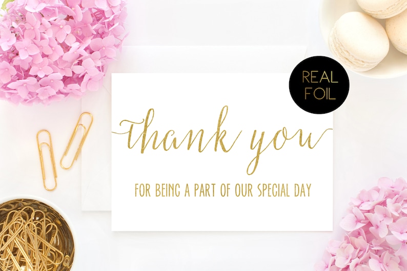 Thank You For Being A Part Of Our Special Day Real Foil Wedding Card Wedding Thank You Card Foiled Card Foil Card Thank You Card