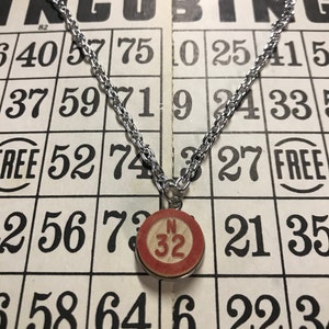 Vintage Wooden Bingo Necklace Silver Tone - Bingo Marker Chip - Board Game