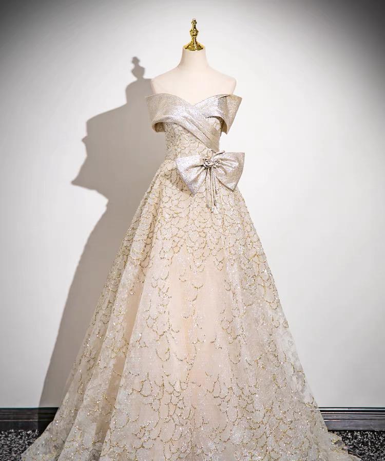 Champagne Sequined Dress,Princess Prom Dress,Fairy Ball Gown,Evening Dress,Tulle Prom Dress,Cocktail Dress,Birthday Dress,Graduation Dress