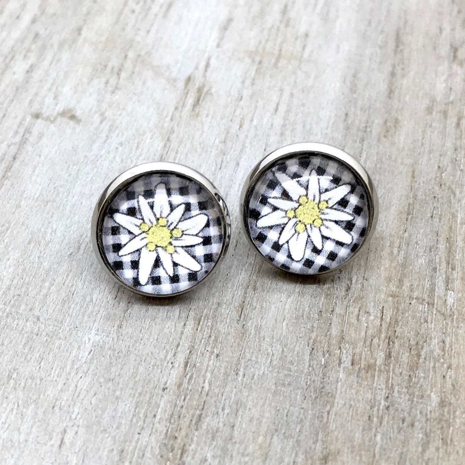 30538 Vintage Trachten Edelweiß Ohrclips 17mm