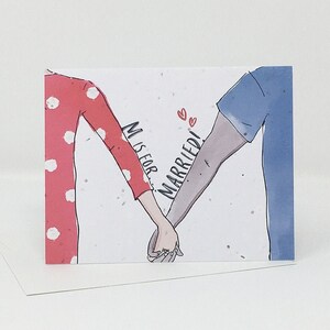 Carte de voeux pour la Saint-Valentin, mariage durable, fleurs sauvages à planter, zéro déchet - M est pour les mariés