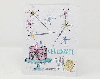 Zero-waste plantable wildflower sustainable birthday cake celebration greeting card- Celebrate