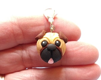 Pug Stitch Marker – Clay Dog Progress Keeper – Gift for Knitter – Knitting Accessory – Charm – Knitting Notion – Gift for Crocheter