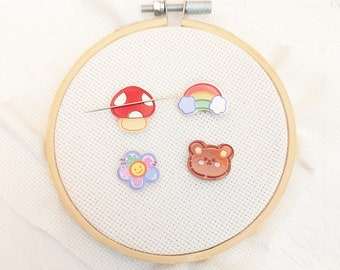 Cute Kawaii Needle Minder Set - 4 Adorable Magnet Needle Keepers - Needle Nanny - Needle Holder - Gift for Embroiderer, Sewer, Quilter