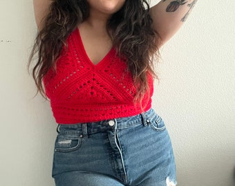 Crochet Halter Crop Top: Granny Square Boho Festival Top