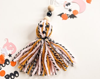 Halloween Car Hanger • Beaded Car Charm • Pink and Black • Wood Car Hanger