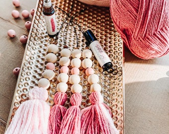 Car Diffuser • Hanging Car Charm • Rear View Mirror Hanger • Wood Bead Car Charm • Breast Cancer Awareness