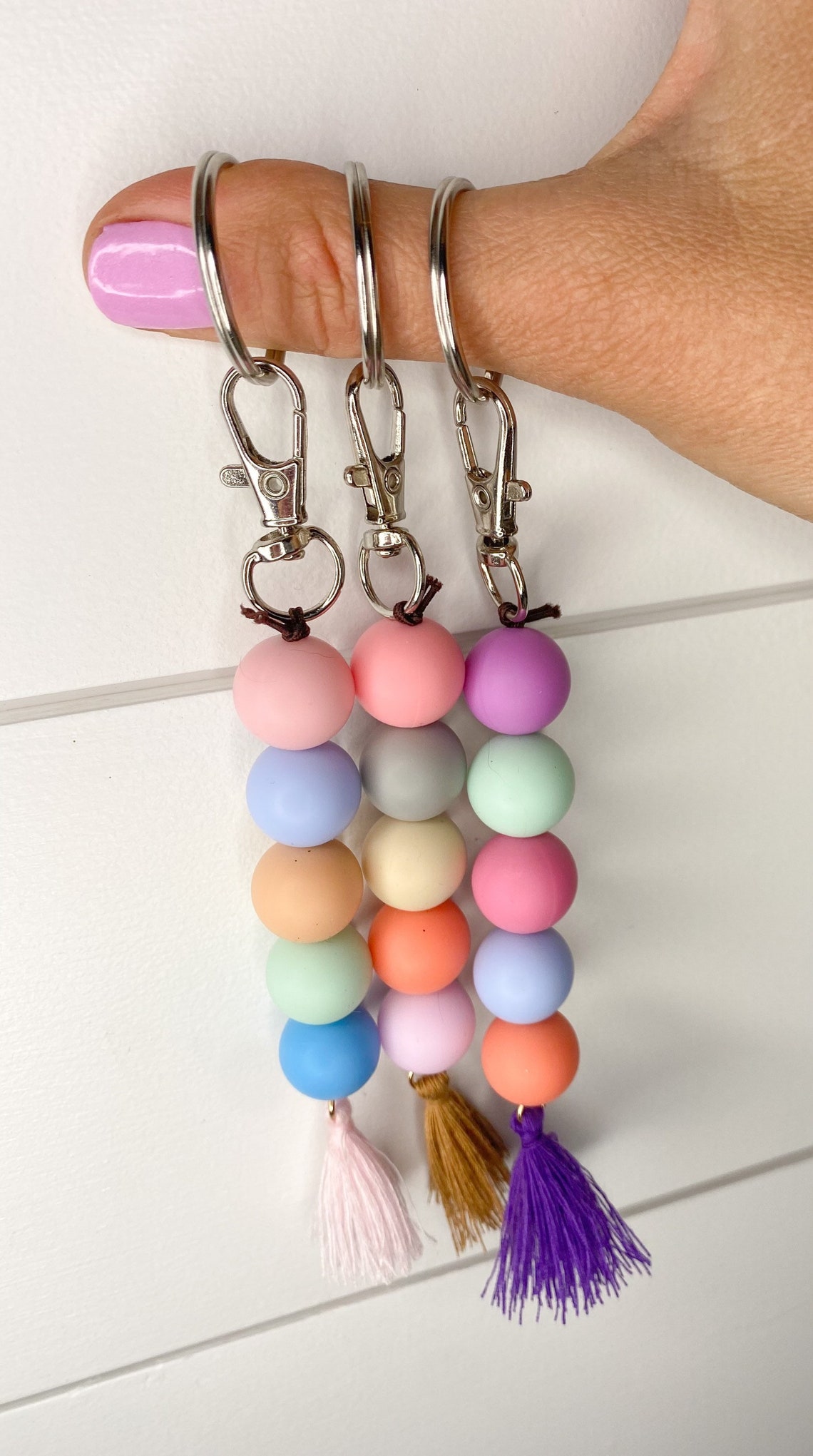 Beaded Keychain Silicone Beaded Keychain Boho Tassle Etsy
