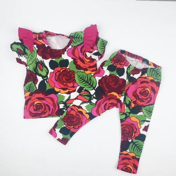 Items similar to Baby Girl Outfit, Rose Baby Leggings, Baby Girl