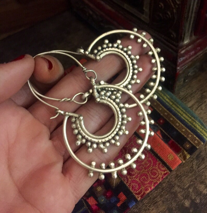 silver gilt boho gypsy earrings kuchi hoop earrings style handmade Ethnic earrings gypsy ethnic jewelry kuchi