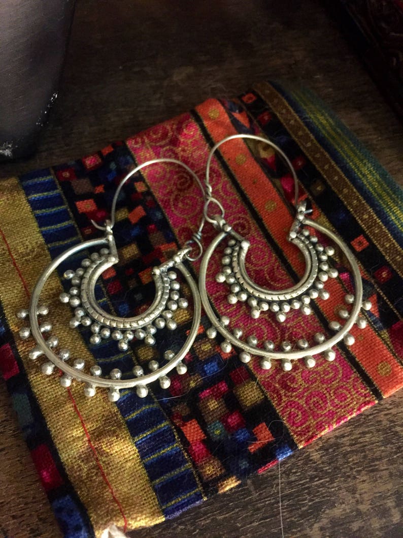 silver gilt boho gypsy earrings kuchi hoop earrings style handmade Ethnic earrings gypsy ethnic jewelry kuchi