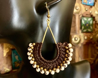 Boho Macrame earrings beaded brown