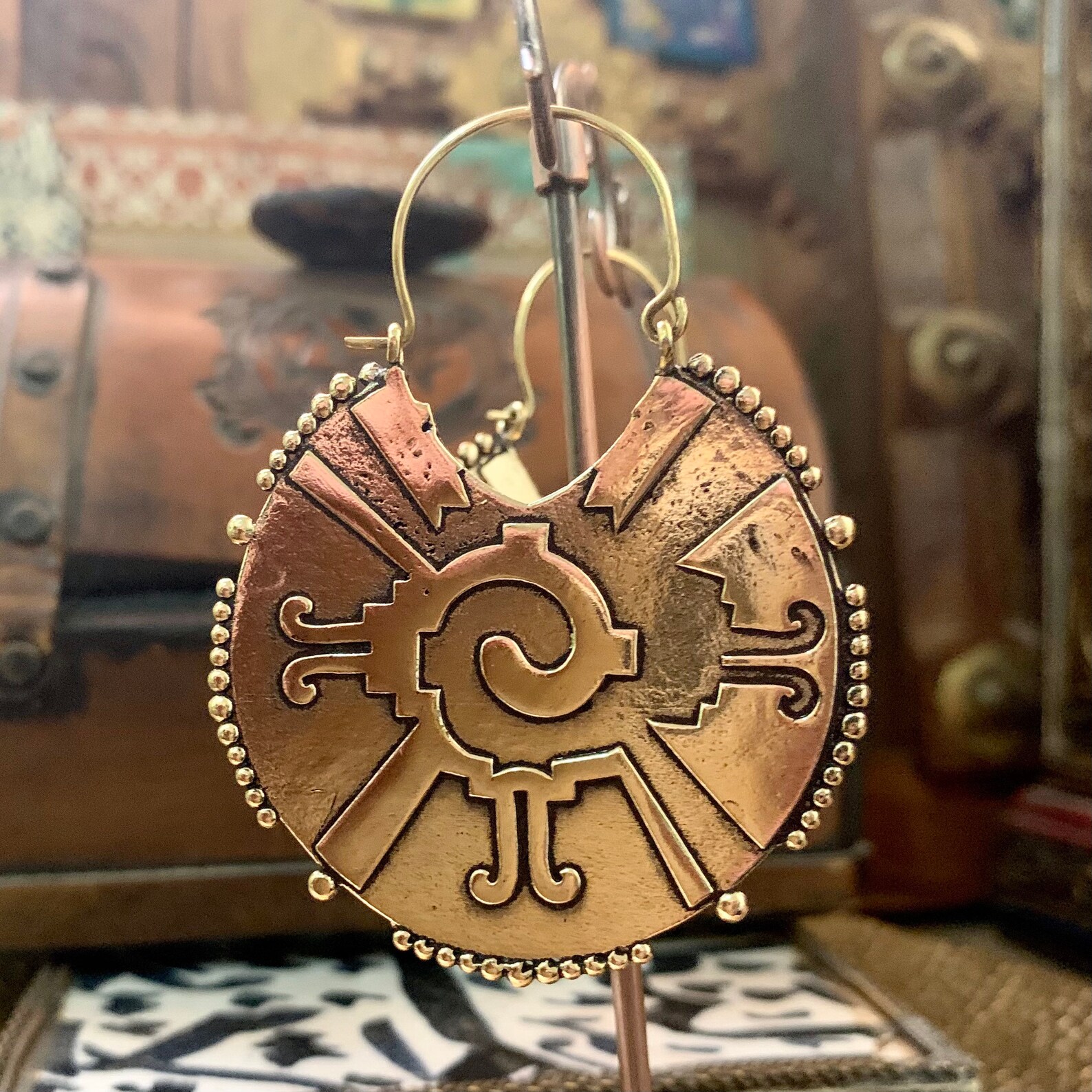 Bohemian earrings brass statement earrings tribal Etsy