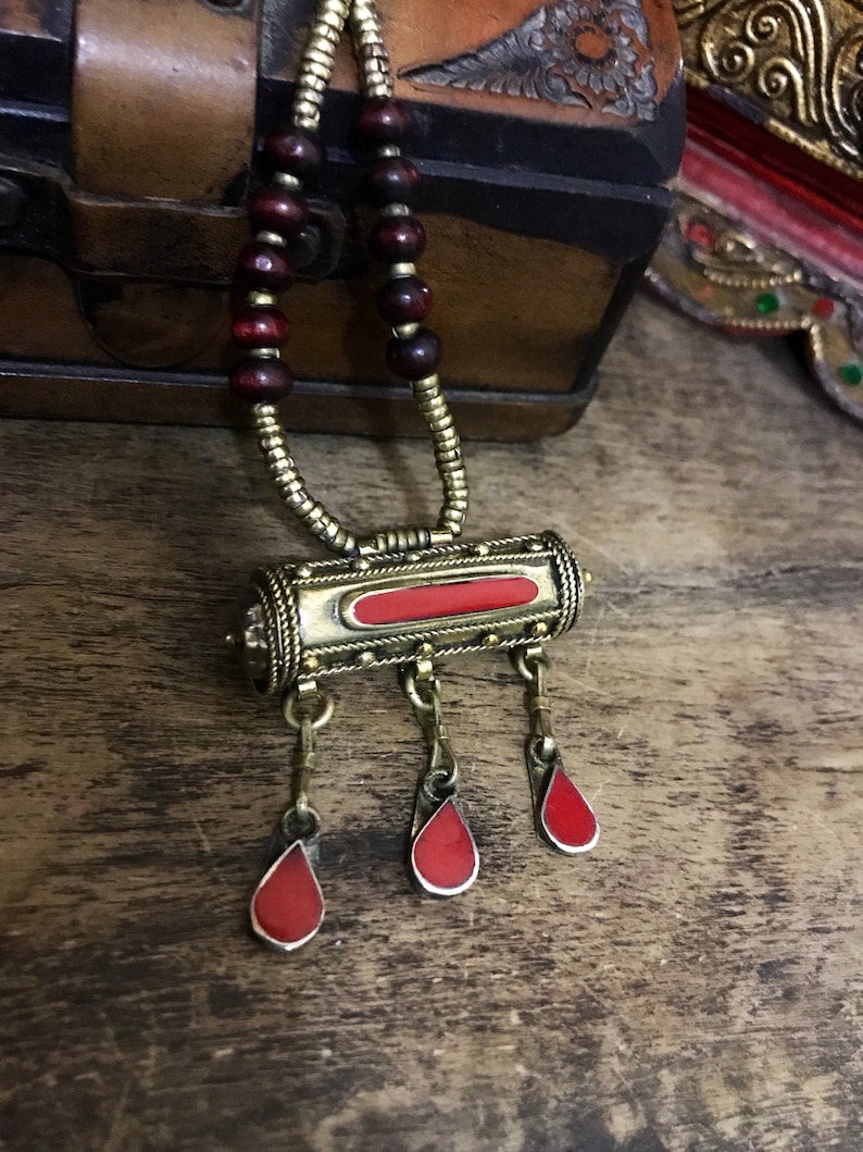 black blue green Kuchi necklace Kuchi jewelry Afghani brass Tribal prayer box necklace red Ethnic necklace