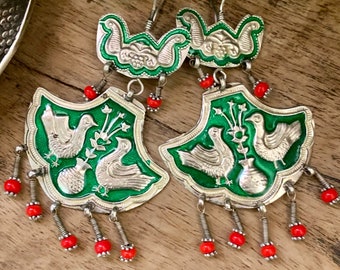 Ethnic earrings- Bohemian earrings - statement earrings -  Uzbekistan style - green earrings