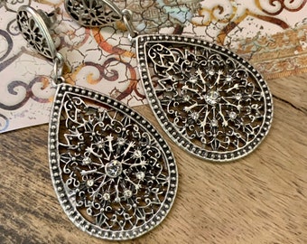 Turkish silver plated filigree bohemian earrings