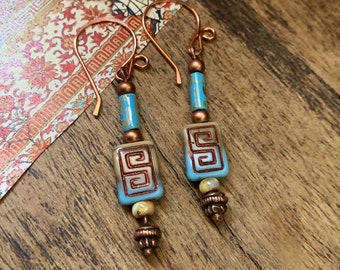 Beaded dangle earrings - earrings dangle boho - blue earrings  - Czech glass