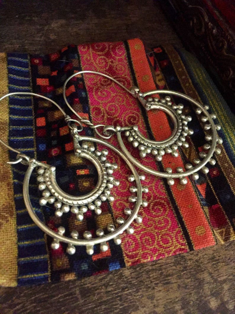 silver gilt boho gypsy earrings kuchi hoop earrings style handmade Ethnic earrings gypsy ethnic jewelry kuchi