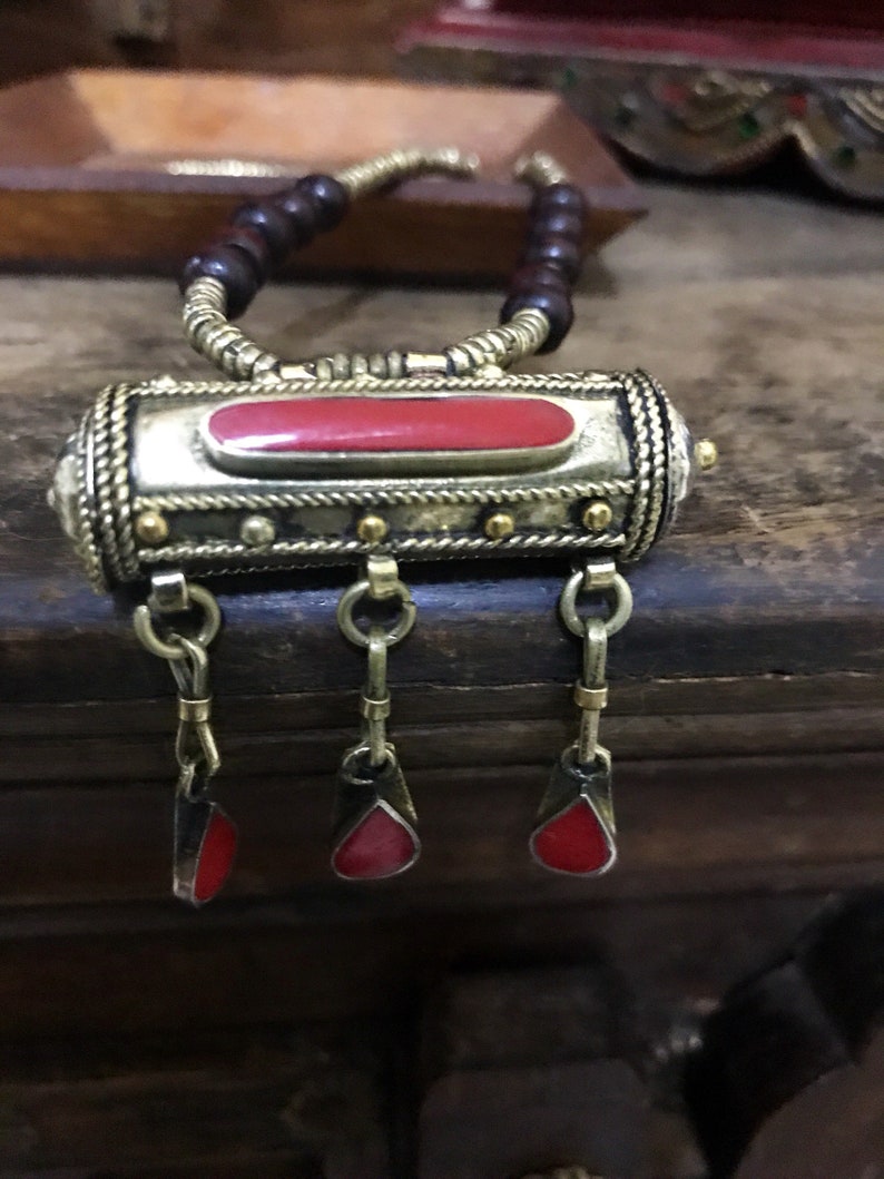 black blue green Kuchi necklace Kuchi jewelry Afghani brass Tribal prayer box necklace red Ethnic necklace