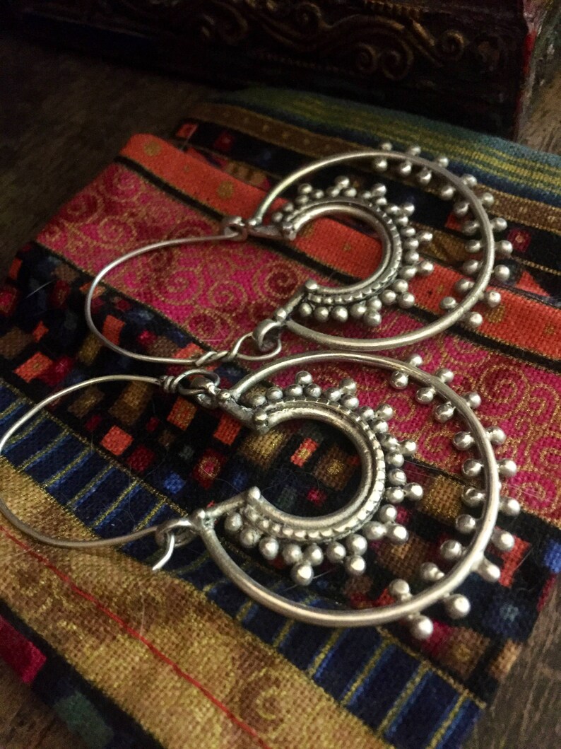 silver gilt boho gypsy earrings kuchi hoop earrings style handmade Ethnic earrings gypsy ethnic jewelry kuchi