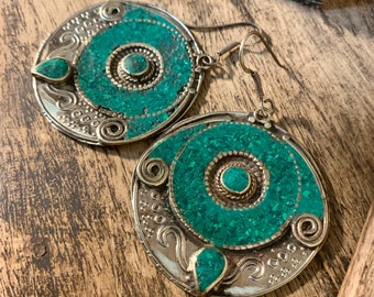 Statement Tibetan turquoise enamel earrings