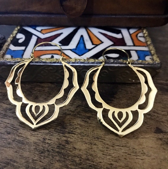 Ethnic Brass Indian Hoop Earrings Etsy