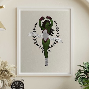 8x10 She-Hulk Tattoo Flash Printed On Watercolor Paper