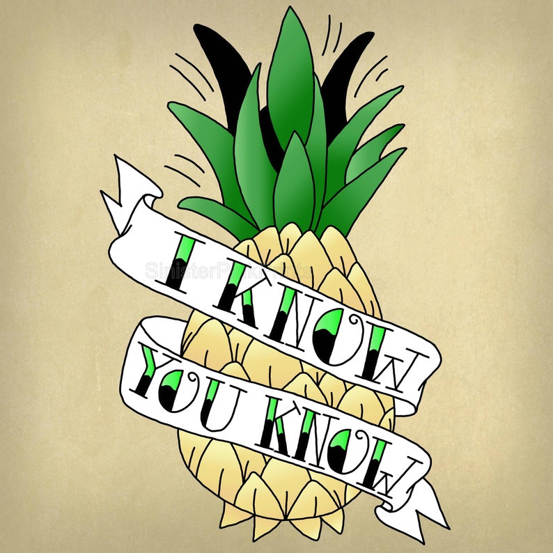 10x10 Psych Pineapple Tattoo Flash Print Etsy
