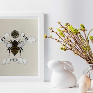 8x10 Bioshock Be the Bee Tattoo Flash Printed On Watercolor Paper