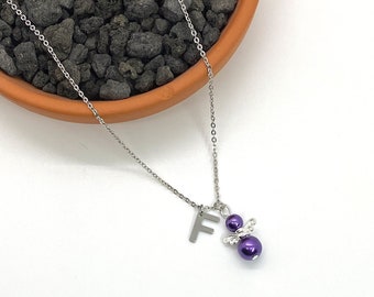 Birthstone Angel Necklace: Silver Plated Charm, Stainless Steel Chain