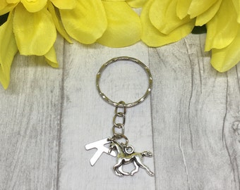 Personalized Horse Keychain: Antique Silver Equestrian Gift