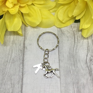 Horse Keychain – Personalized Horse Lover Gift | Silver Horse Keyring with Optional Initial Charm | Equestrian Gift for Girls & Women