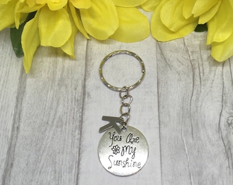 You Are My Sunshine Keychain: Personalized Initial & Birthstone Gift