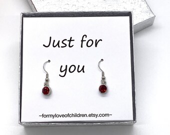 Birthstone earrings, personalized birthstone jewelry, January birthstone earrings, dangle earrings, little girl earrings