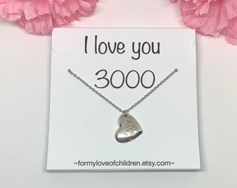 I love you 3000, I love you necklace, love you 3000, daughter gift, gift for her, heart necklace, avengers, birthstone necklace