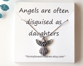 Personalized Angel Necklace: Stainless Steel Charm, Daughter Gift