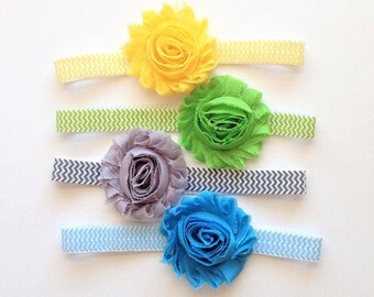 set of 4 headbands, chevron headbands, baby headbands, newborn headbands, chevron hair bows, shabby chic hair bow, shabby chic headband, bow