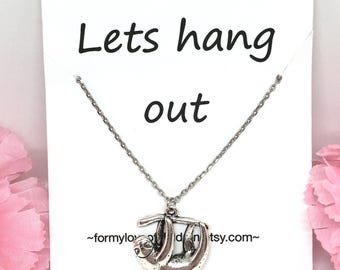 Sloth Necklace: Antique Silver Sloth Charm, Stainless Steel Chain