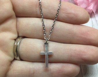 Silver Cross Necklace: Dainty Stainless Steel Chain, Religious Jewelry