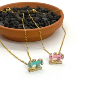 Gold enamel sewing machine necklace • sewing necklace for seamstress • gift for seamstress • little girl jewelry