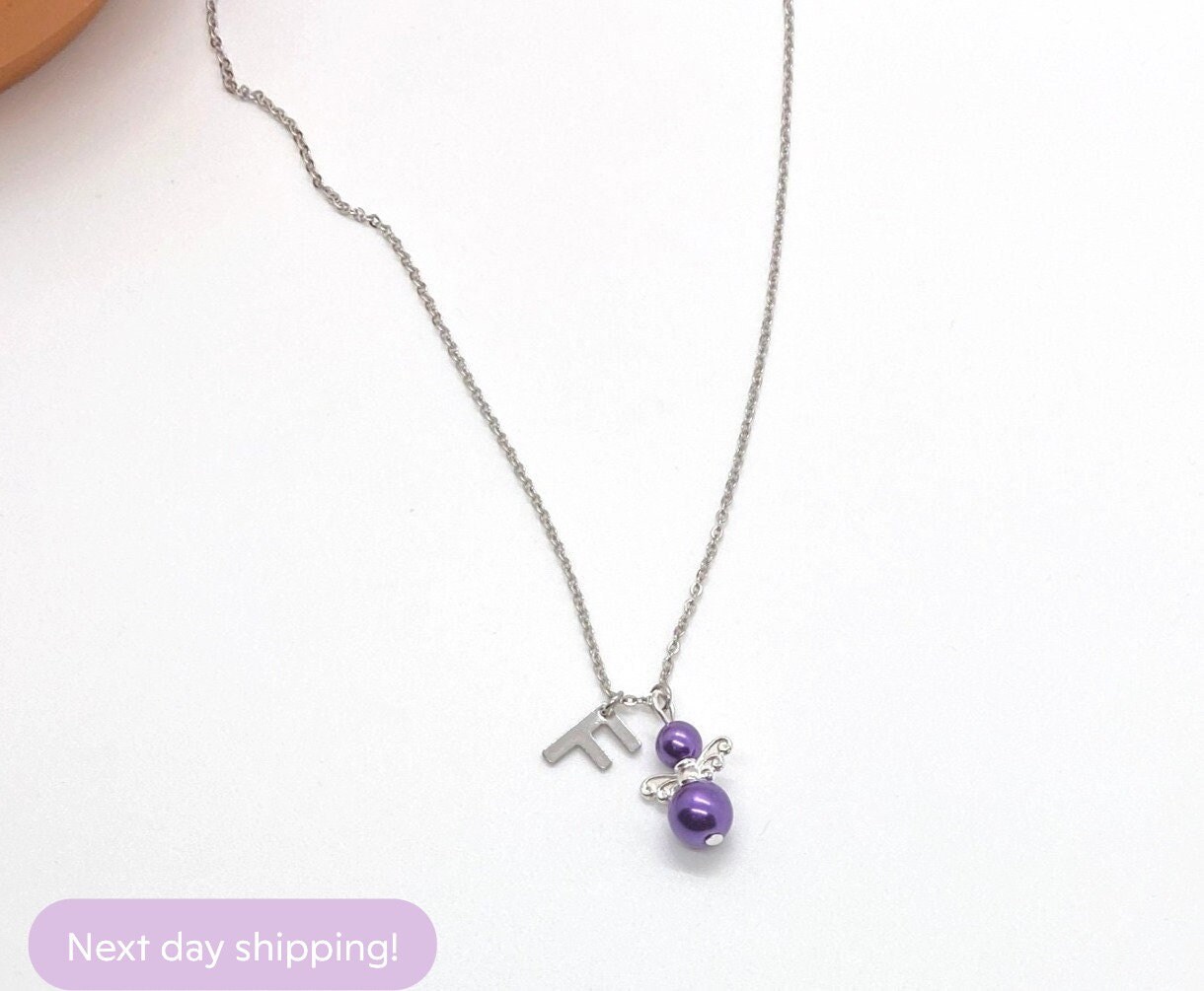 Birthstone Angel Necklace, Birthstone Jewelry, Angel Necklace for Birth Month, Little Girls