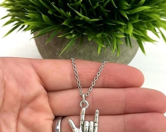 ASL I Love You Necklace: Stainless Steel Hand Gesture Charm