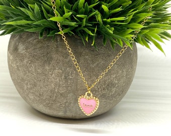 Enamel heart necklace, Love necklace, Valentine's Day gift, small heart necklace, heart jewelry, gold necklace, K5 graduation gift