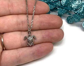 Turtle Necklace: Antique Silver Pendant, Ocean Lover Gift