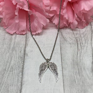 Silver Angel Wing Necklace: Stainless Steel Memorial Jewelry
