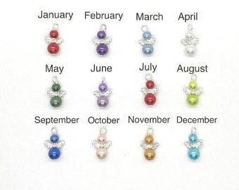 Angel Birthstone Necklace: Silver Guardian Angel Charm, Memorial Jewelry