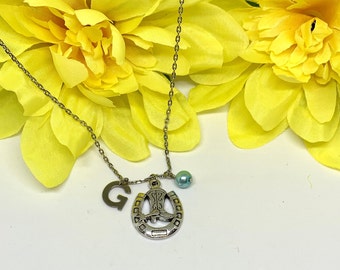 Cowgirl Boot Necklace: Antique Silver Horseshoe Pendant, Western Jewelry