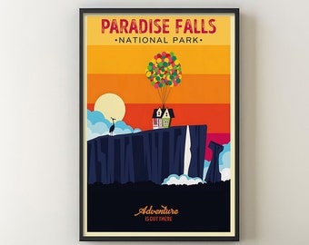 Paradise Falls National Park Poster, Vintage Disney National Parks Print, Disney Location Posters, Disney Travel Posters, Living Room Decor